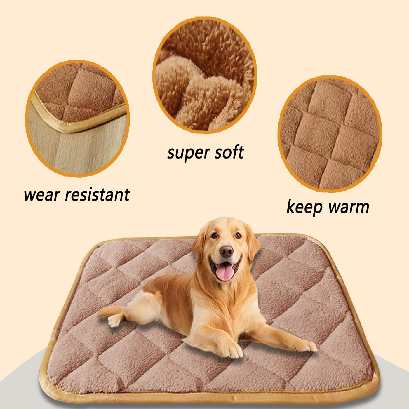 Grand lit antidérapant pour animaux de compagnie, tapis lavable, doux et chaud pour animal domestique, matelas luxueux de cage pour chiens de grande et moyenne taille (gris, 84 x 57 cm)