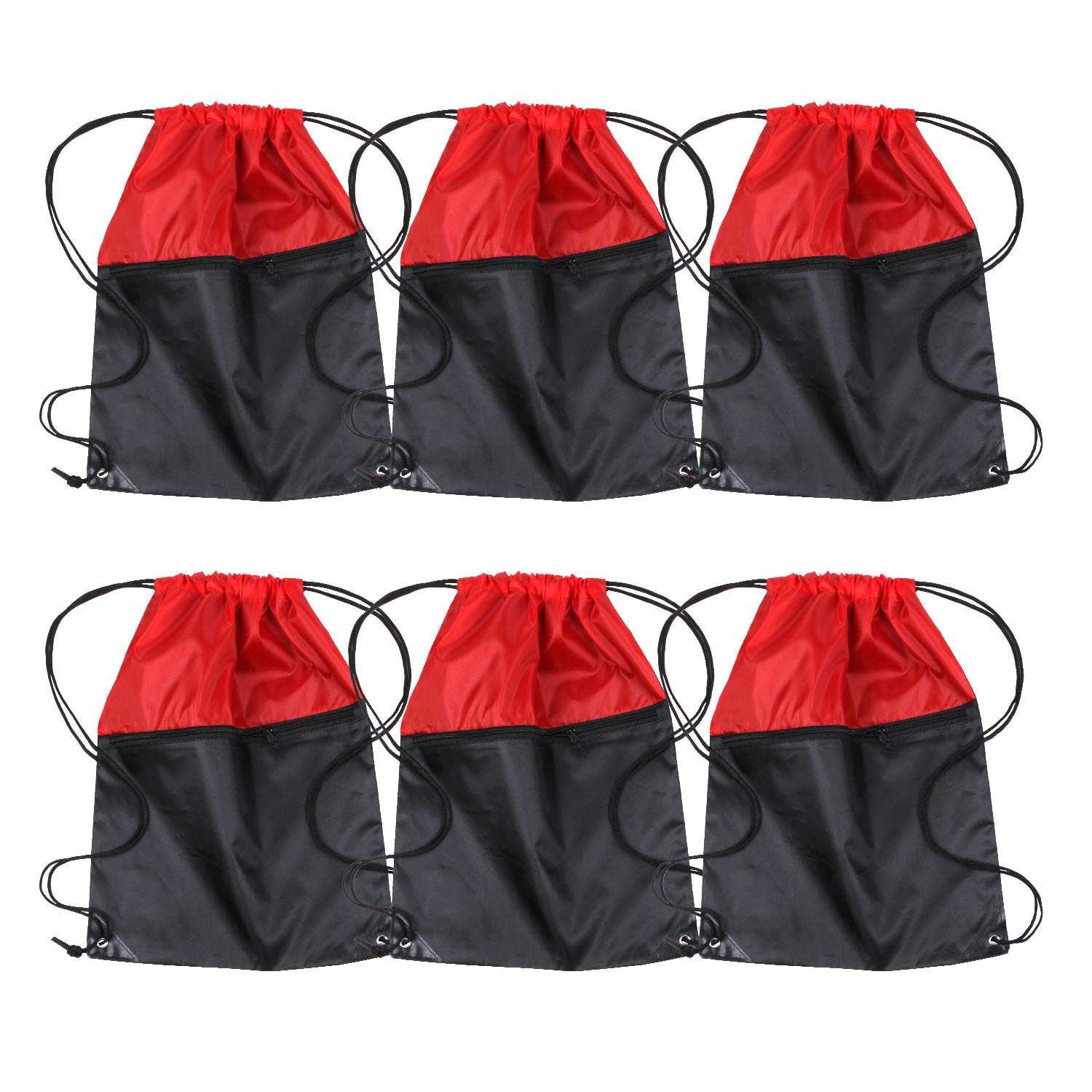 ICObuty Sports Gym Bag Sack Cheerleading Cheerleader Drawstring Backpack 6 Pack Men Women 210D Polyester (Red/Black)