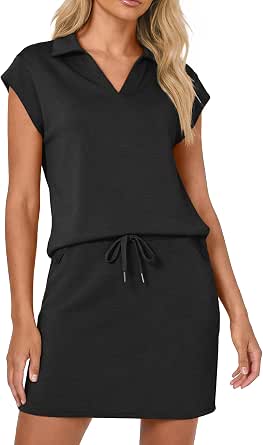 Casly Lamiit Women's Two-Piece Skirt Set, Casual Cap Sleeve Lapel V-Neck Tops for Summer Travel and Tennis