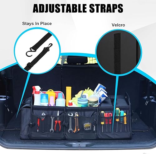 Miniatura 4 de Organizador grande de maletero para automóvil, SUV, camión con bolsa enfriadora extraíble, múltiples compartimentos plegables con cubierta plegable,