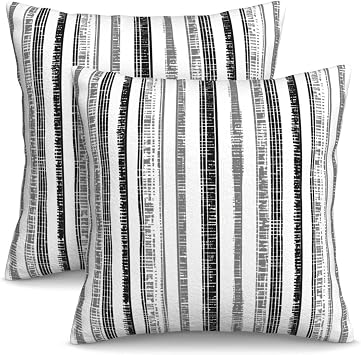 KiuLoam Boho Black White Grey Striped Throw Pillow Covers 18 x 18 Inch Set of 2, Stripe Pattern Farmhouse Outdoor Decorative Pillow Cases Modern Cushion Cases for Couch Bed Home Decor