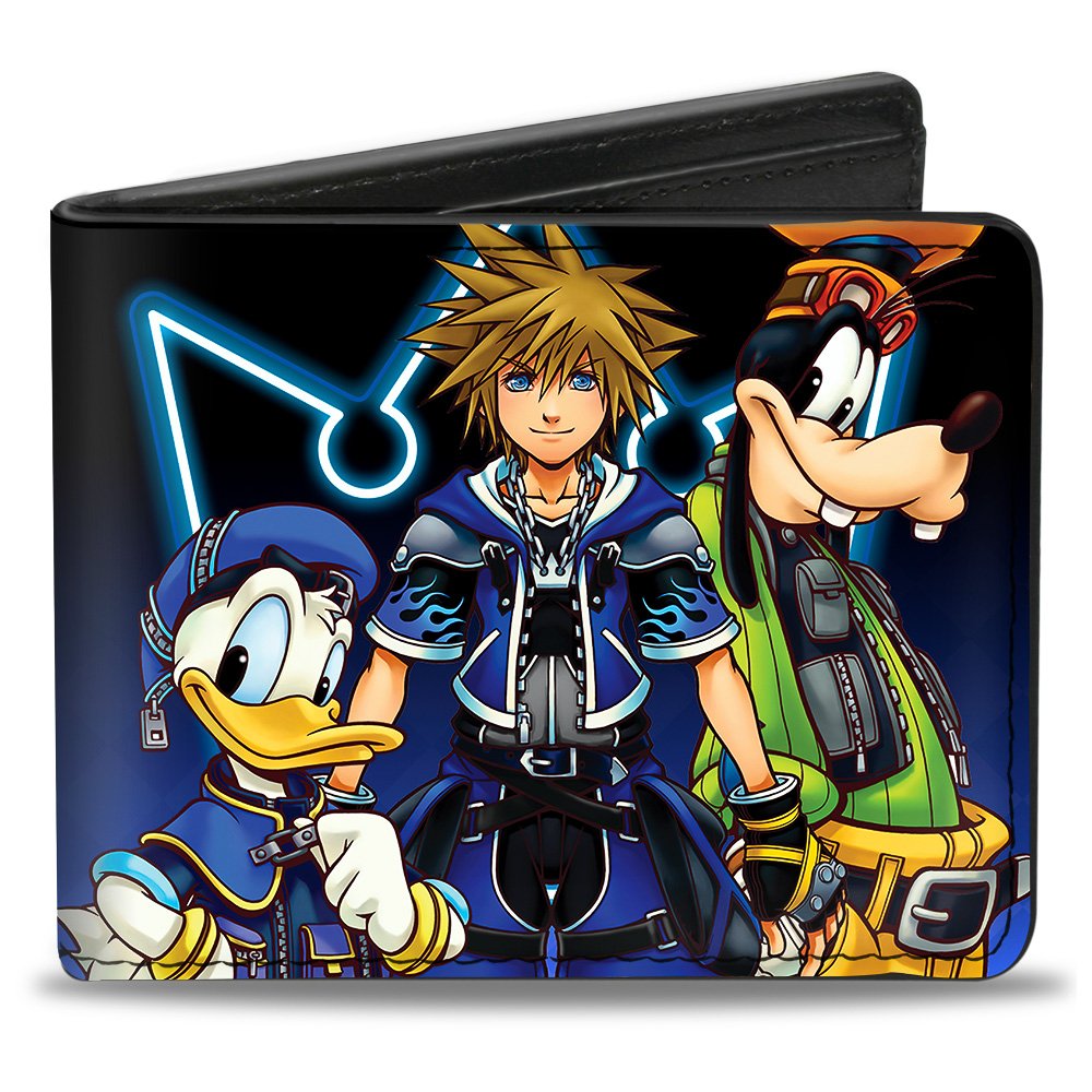 Buckle-Down Men's Kingdom Hearts II Donald/Wisdom Form Sora/Goofy Bi-Fold Wallet, Multicolor, Default Size
