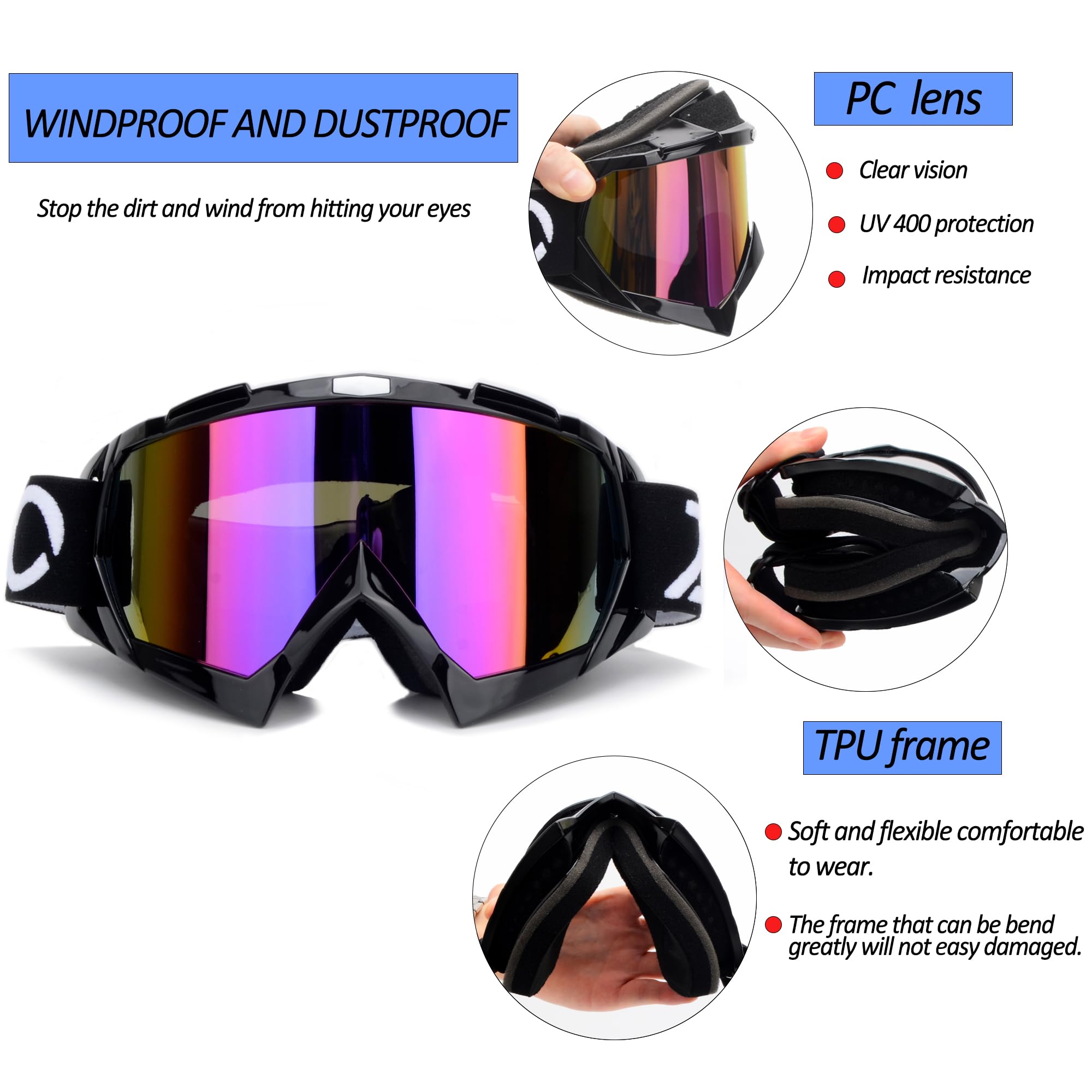 Dirt Bike Goggles ATV Goggles Motocross Off Road Goggles Motorcycle Riding Racing MX UTV Goggles