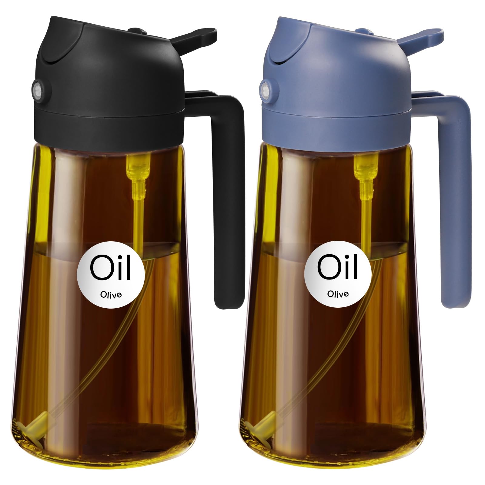 YARRAMATE 16oz/470ml Dark Brown Oil Sprayer for Cooking with Stickers, Food-grade Premium 2 in 1 Olive Oil Dispenser Bottle for Kitchen Gadgets, Air Fryer, Salad, Frying, BBQ (BlackNavy) — image 1