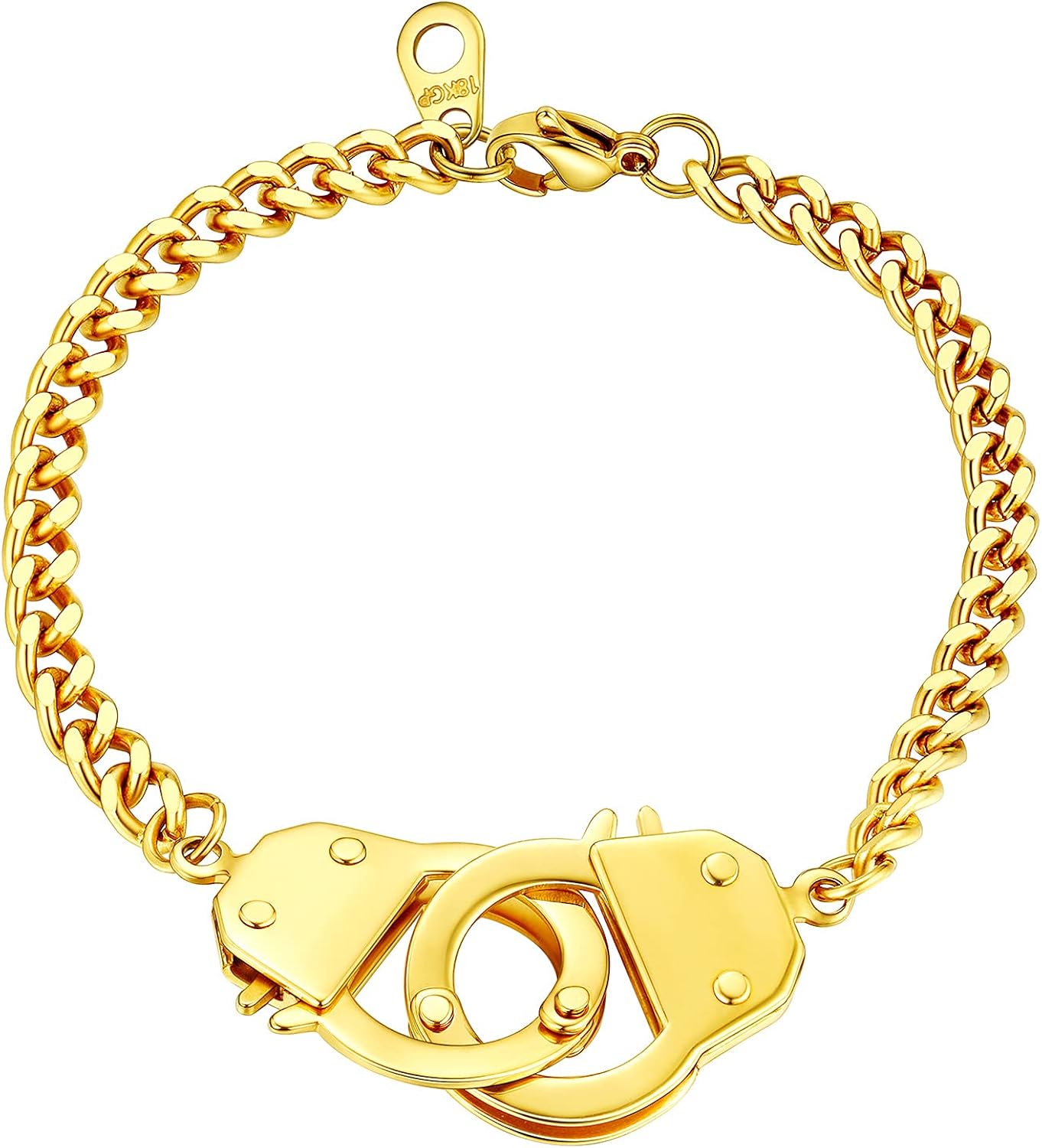 ChainsHouse Pulseras Esclavas con Esposas / Eslabones Serpiente / Cadenas Cubanas, Brazalete Delicados para Mujeres, 16 cm Largo + 5 cm Alargador
