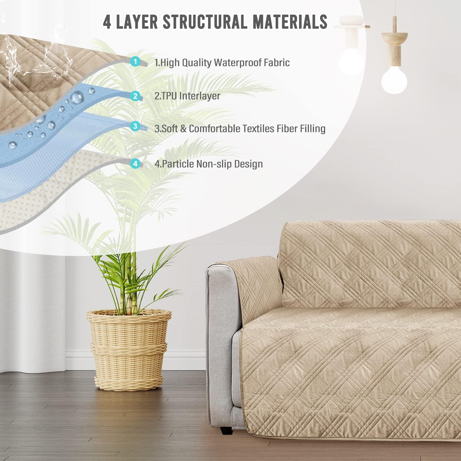 BOCTOPUG Couch Cover - Waterproof & Resistant Slipcover for Sofa, Dogs, Cats & Kids (Beige)