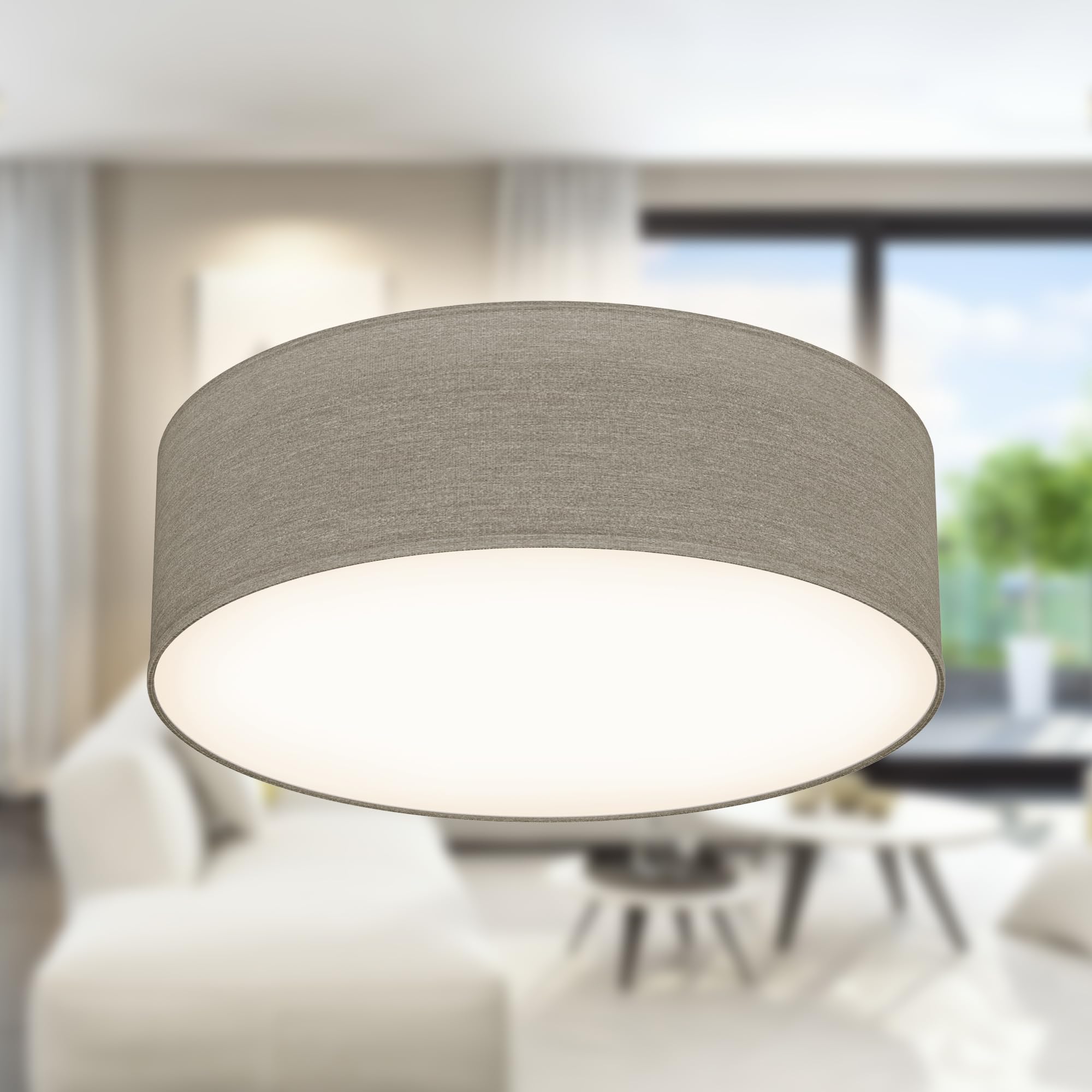 Tectake® Round Ceiling Light With Lampshade In Linen Look & Robust Steel Frame, Fits Up To 3 X 40W Bulbs, Easy Installation - Modern Ceiling Lamp For - View #4