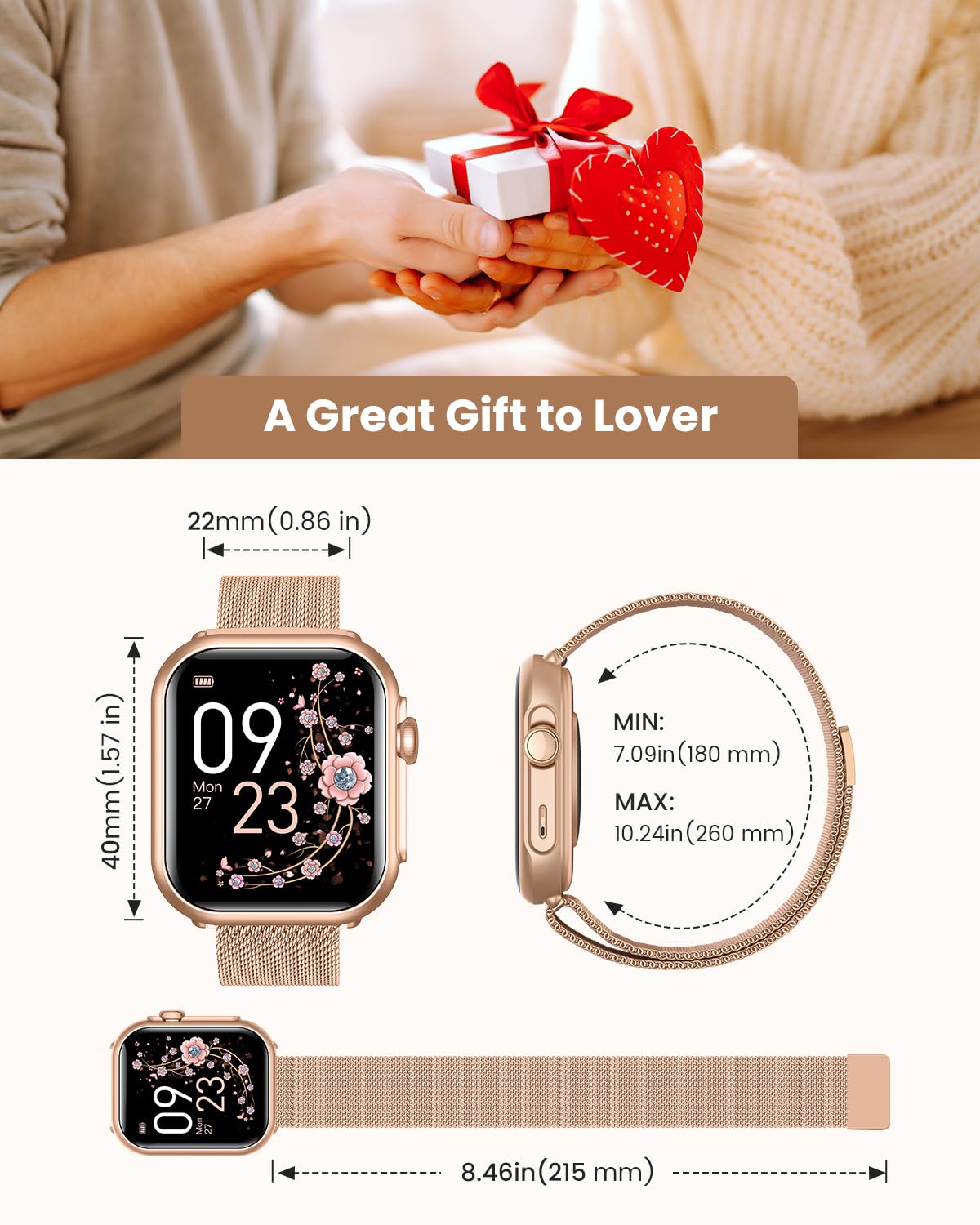 Smart Watch per uomo e donna con chiamate Bluetooth, fitness tracker, monitoraggio della frequenza cardiaca e del sonno, ricarica magnetica, durata della batteria extra lunga, grande schermo HD