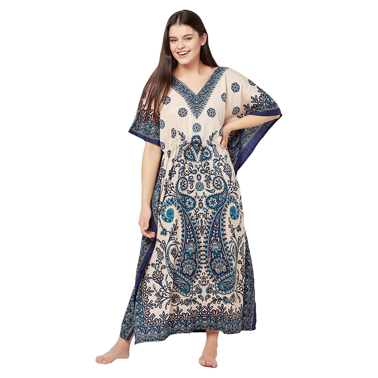 Women Ladies Oversized Maxi Kimono Loungewear Nightwear Kaftan Tunic Caftan Nightgown Sleepwear House Dress (Free Size)