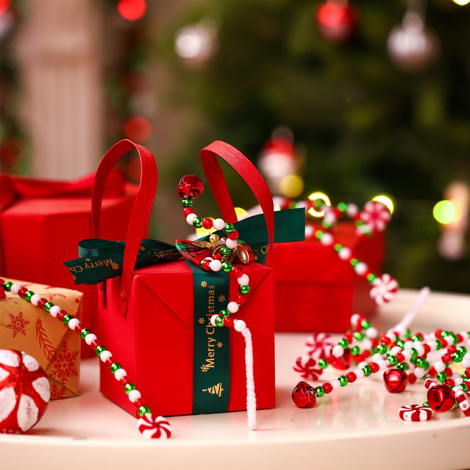 Liliful 40 adornos de piruletas de caramelo de Navidad para árbol de Navidad, adornos de piruleta de caramelo trenzado, decoraciones de campana para árbol de Navidad, corona, manualidades, regalo de