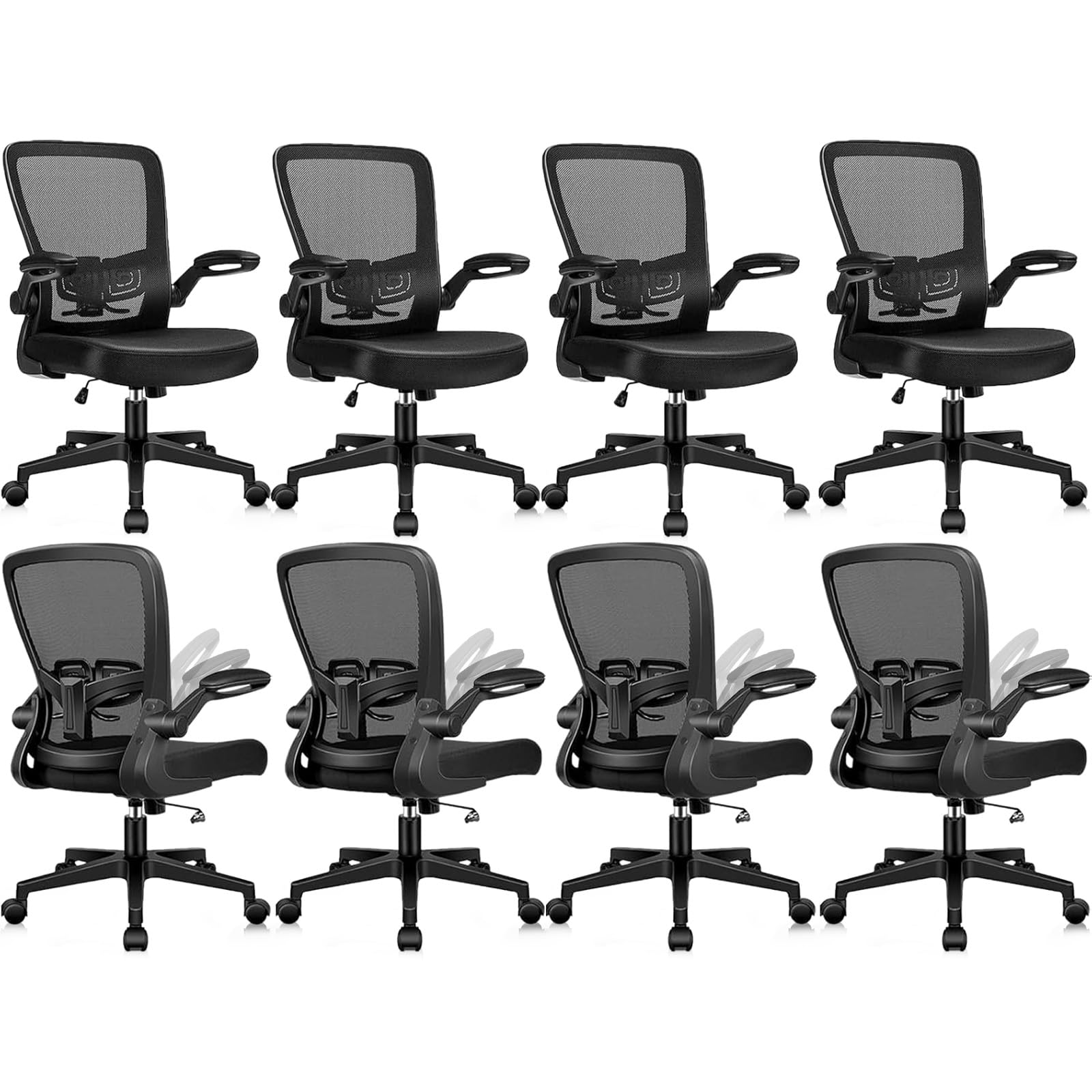 KLASIKA Desk Chairs with Wheels, Ergonomic Mesh Office Chair Adjustable Height and Swivel Lumbar Support Home Office Chair with Flip Up Armrests (8PK)