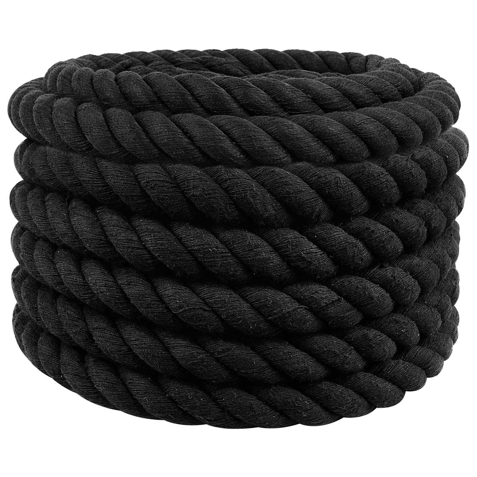 Cuerda de algodón negra 4 x 4 x 500 cm, cuerda de 3 capas para cuerda, cuerda de rocío, DIY, manualidades, jardín exterior, agarre al sujetar, macramé y embalaje