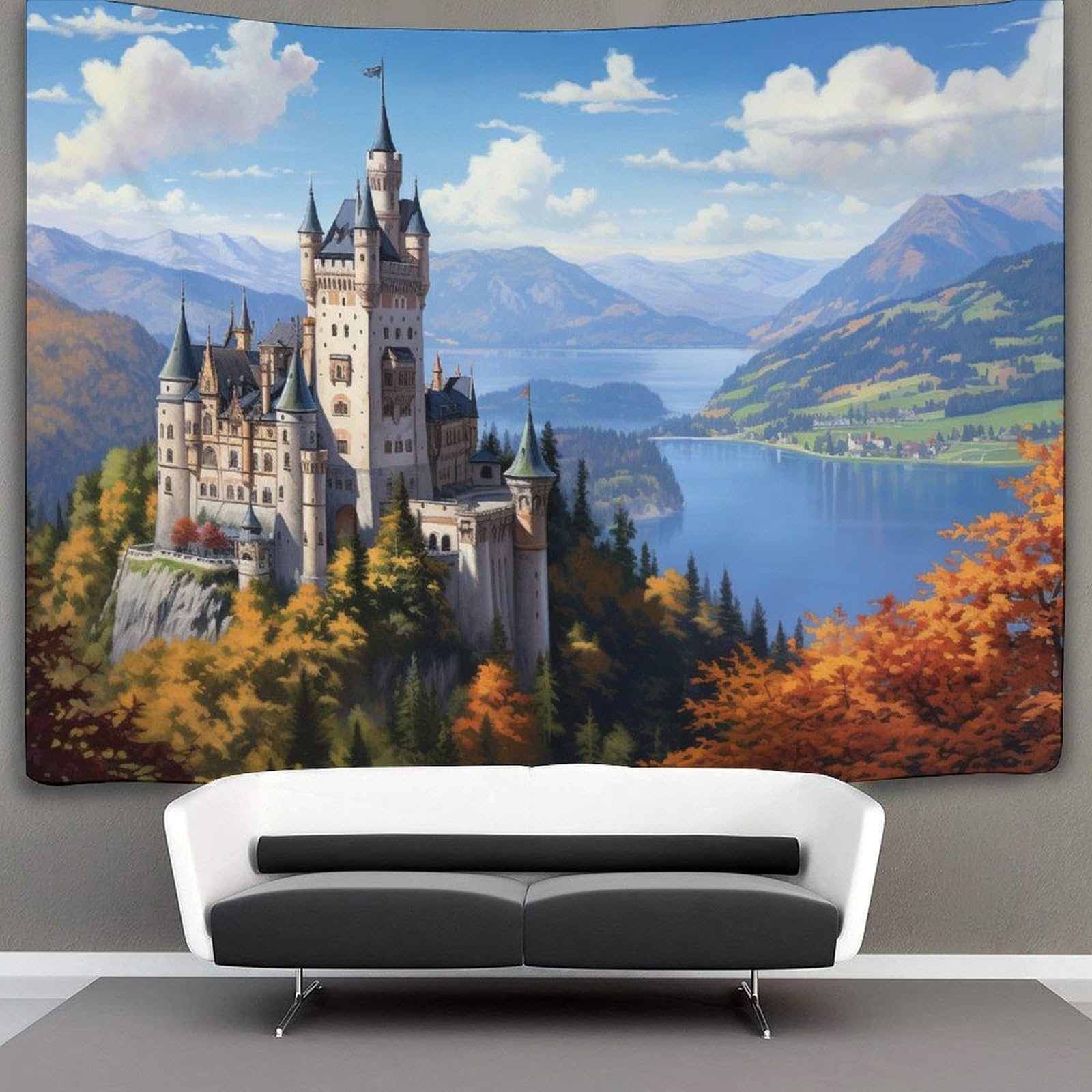 kaiyun Castle Autumn Tapestry Tapestries 3D Wall Hanging Home Decorations for Room 100cmx150cm