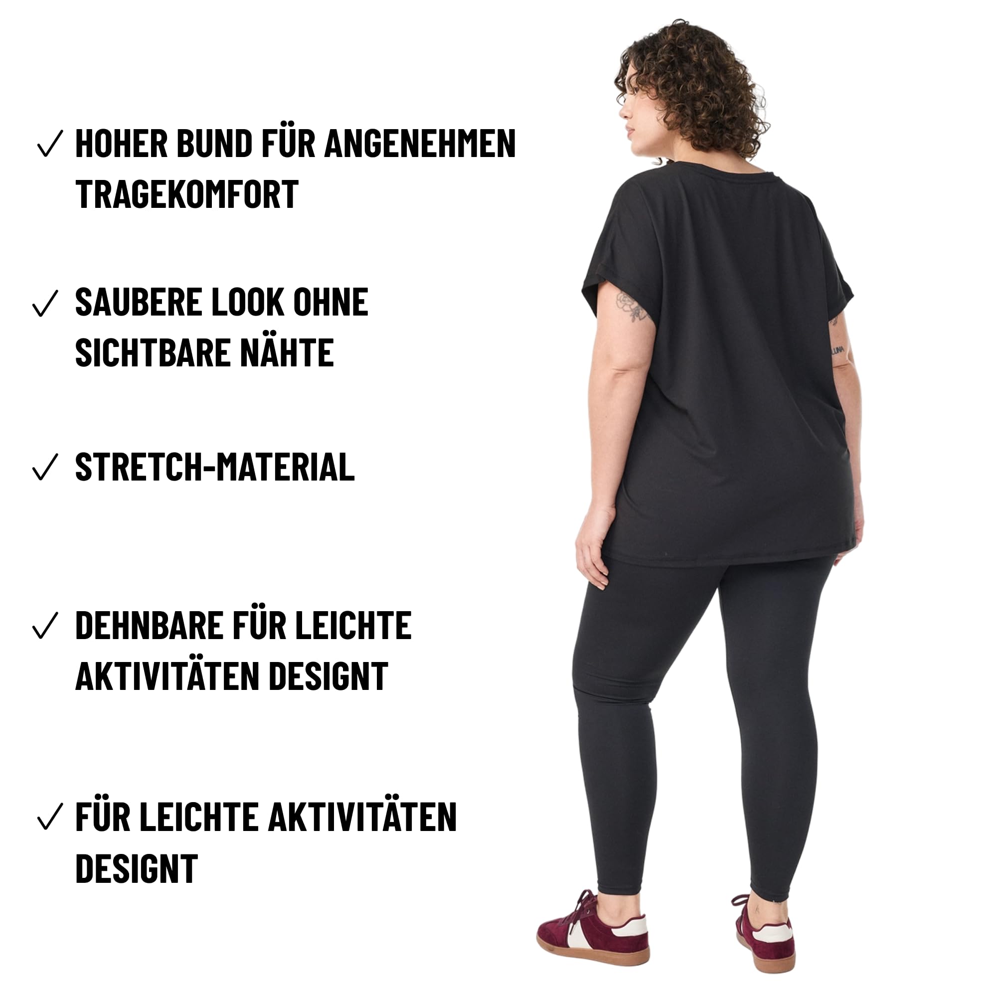 Zizzi Sport-Leggings Damen große Größen, gekürzte Trainingstights Schwarz | Sportliche Trainingsleggings in Übergröße: ideal als Sporthose und Alternative zur Jogginghose, hoher Bund, 7/8-Länge
