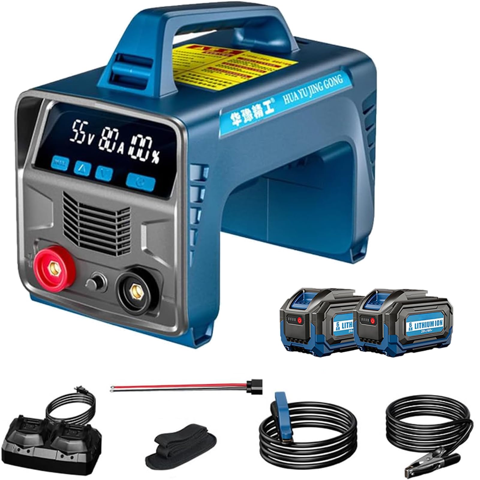 Saldatore a Batteria Portatile, Saldatrice MMA, Singolo IGBT, Hot Start, Display LED, alimentata a Batteria, con 2 (4) batterie, Spessore di Saldatura 2-10 Mm, Forza D'arco Anti-Incollamento