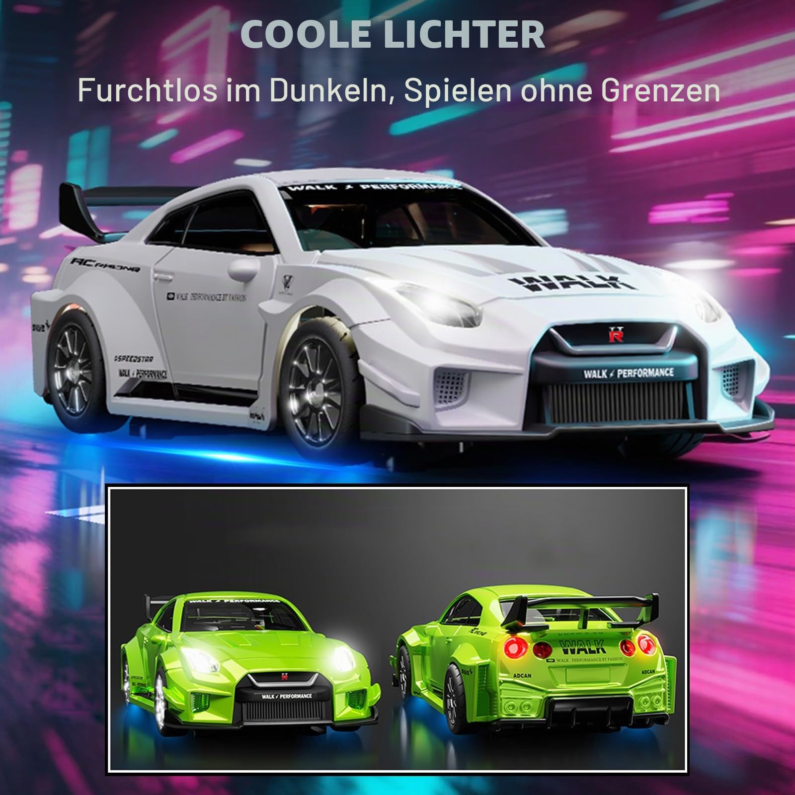 ARRIS RC-Drift-Car im Maßstab 1:43, Mini-911-RC-Modellauto, 2,4 GHz, 4WD, RC-Fahrzeug aus Aluminium mit Gyroskop für LED-Beleuchtung, Hobby-Spielzeug für Erwachsene (blau)