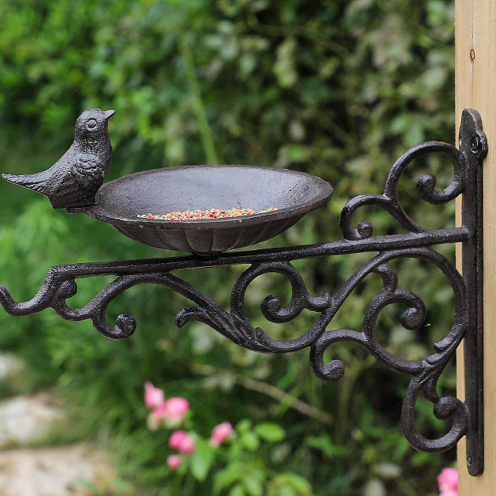 Metalowy karmnik dla ptaków Naścienna miska na pokarm vintage | Karmnik Wiszący Na Balkon Z Kąpielą Dla Ptaków Do Ogrodu, Ścieżki, Podwórka, Patio, Trawnika, Podjazdu, Ganku, Okna, Donicy,