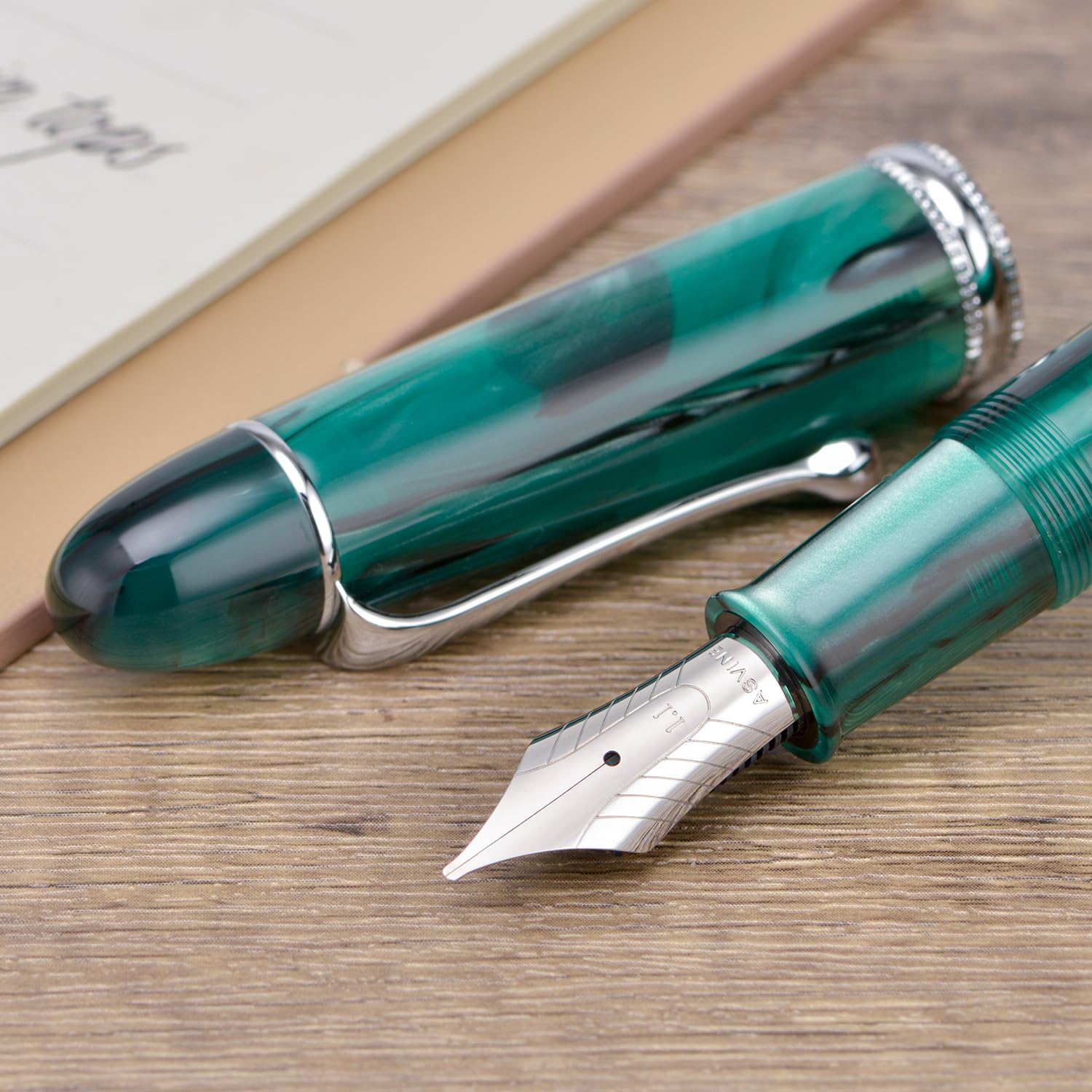 Asvine V800 Fountain Pen -Vacuum Filling System with Large Ink Capacity-Number 8 Stub Nib 1.1mm Calligraphy Art Drawing with Wrench - Green - Image 4