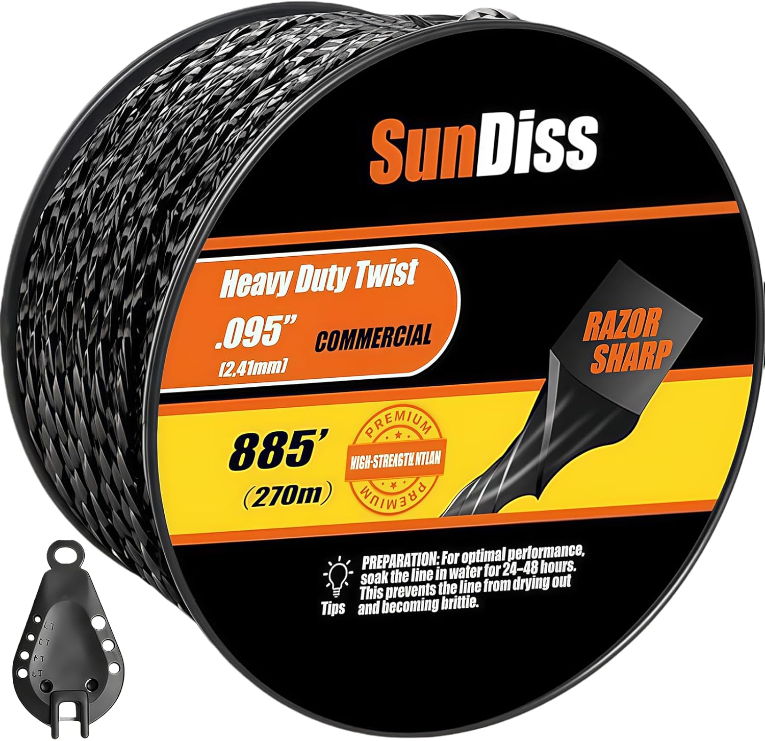 885ft 0.095" Trimmer Line Cutting String Replacement for Echo Black Diamond Trimmer Line 330095073/330095071, Fits for Medium to Heavy Grass and Weeds, with Built-in Line Cutter