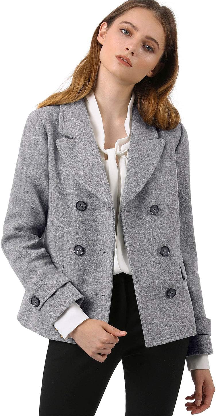 Stylish Gray Double-Breasted Pea Coat for Women