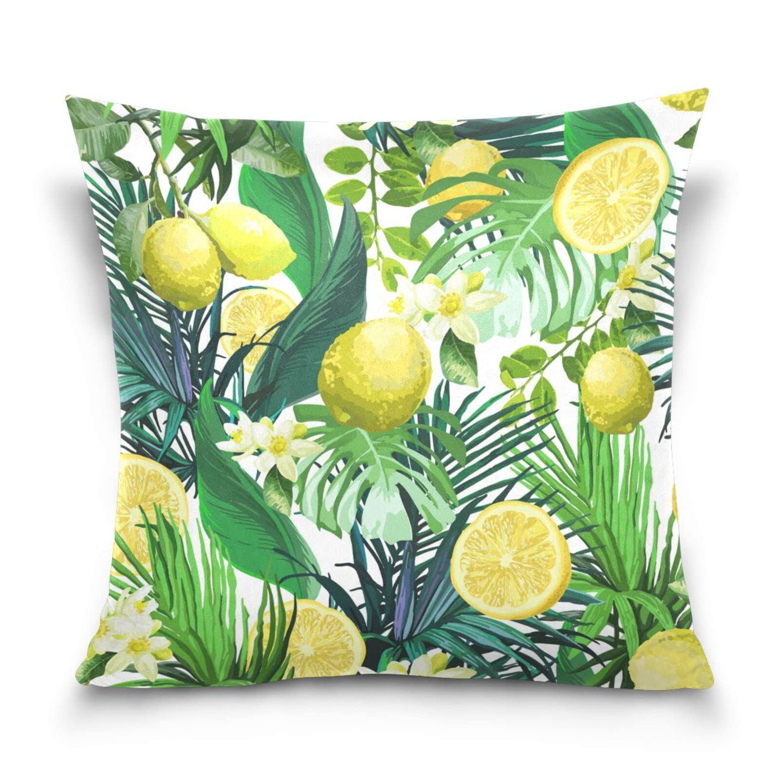 YOUJUNER Throw Pillow Covers Tropical Leaves Yellow Lemon Decorative Pillow Case Square Pillowcase Cushion Case for Sofa Couch Living Room Bedroom, 18" x 18"