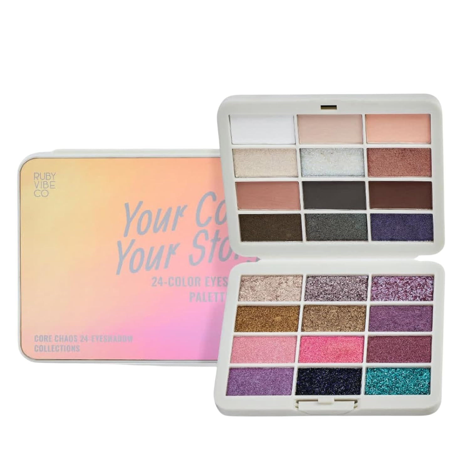 RUBY VIBE CO Core Chaos 24 Eyeshadow Palette Collection 001, Ruby Radiance,24 Color Eyeshadow Palette, Matte & Shimmer Finishes, Buildable Pigment, Versatile Eye Makeup Palette, 0.87 oz (24.6 g)