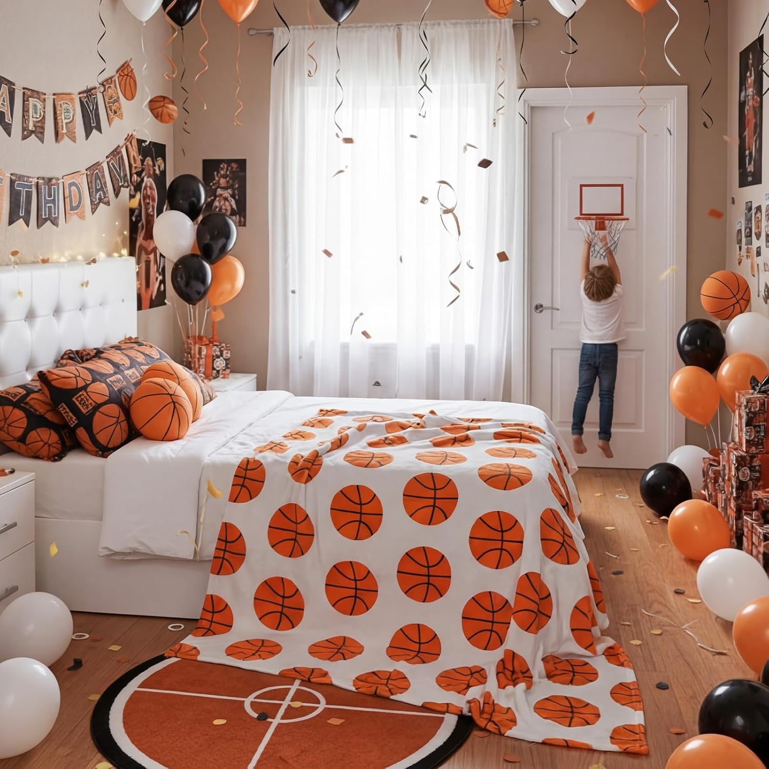 2 Pcs Basketball Blanket Set Gifts for Sport Lover Include 50 x 60 Inch Cute Soft Fluffy Cozy Throw and 14 Inch Basketball Pillow for Fans Sport Gifts Home Sofa Bed Couch Cushion Decor