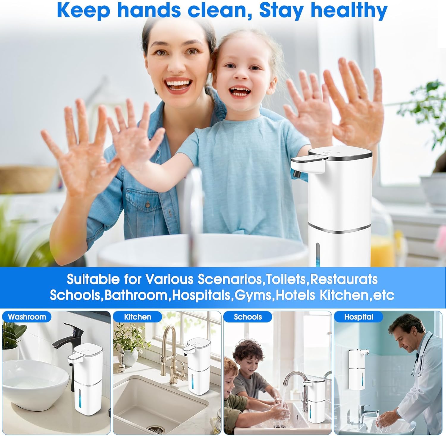 2 Pack Automatic Liquid Soap Dispenser,Touchless Soap Dispenser,13.5oz/400ml Rechargeable Wall Mounted Smart Dispenser for Bathroom Kitchen,Easy for Toddlers(White) - Image 7