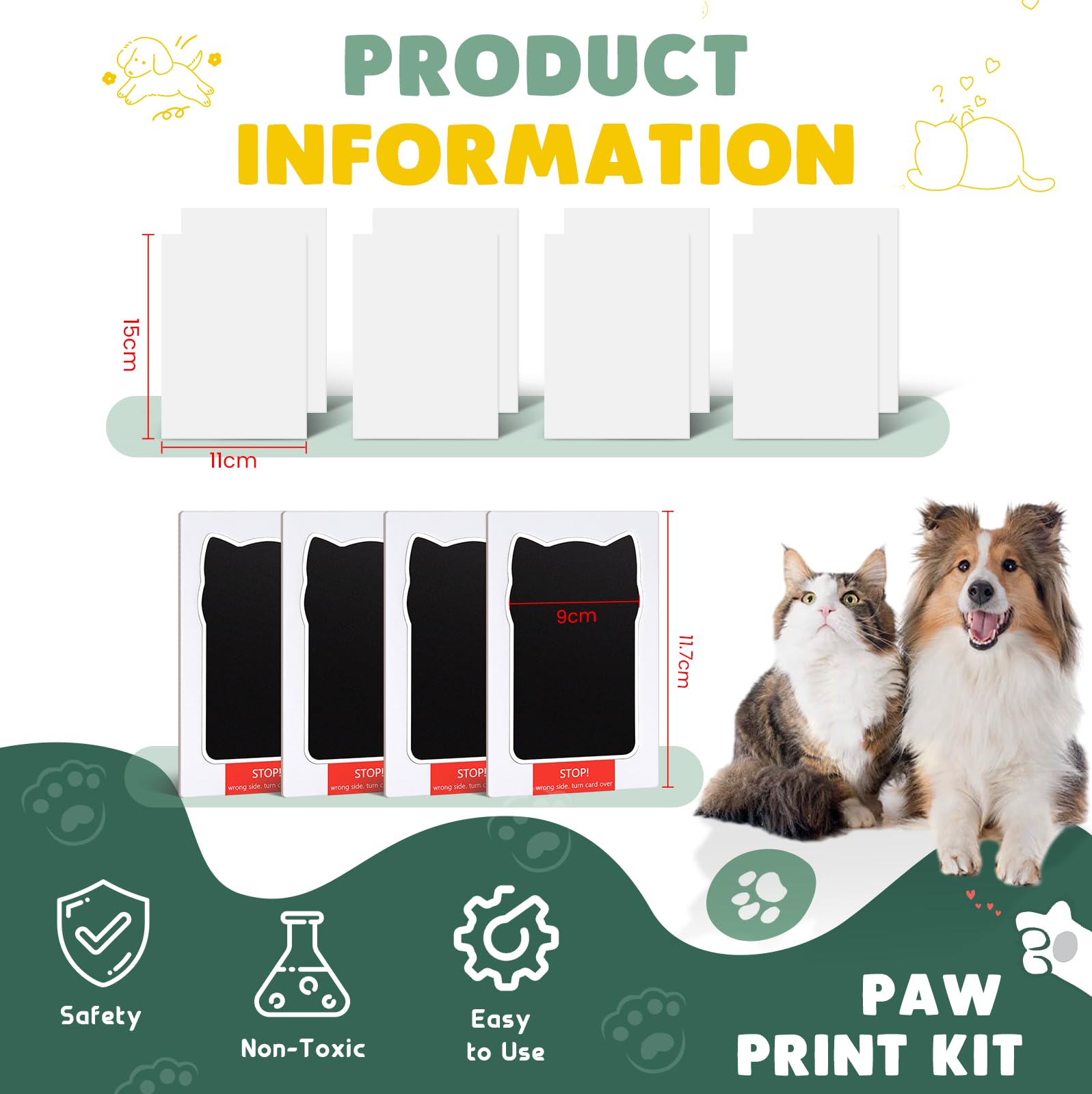mtoysy Pet Paw Print Kit, Paw Print Kit for Dogs Cats 4 Pcs Inkless Pet Memorial Pawprint Stamp Pads with 8 Imprint Cards - Image 3