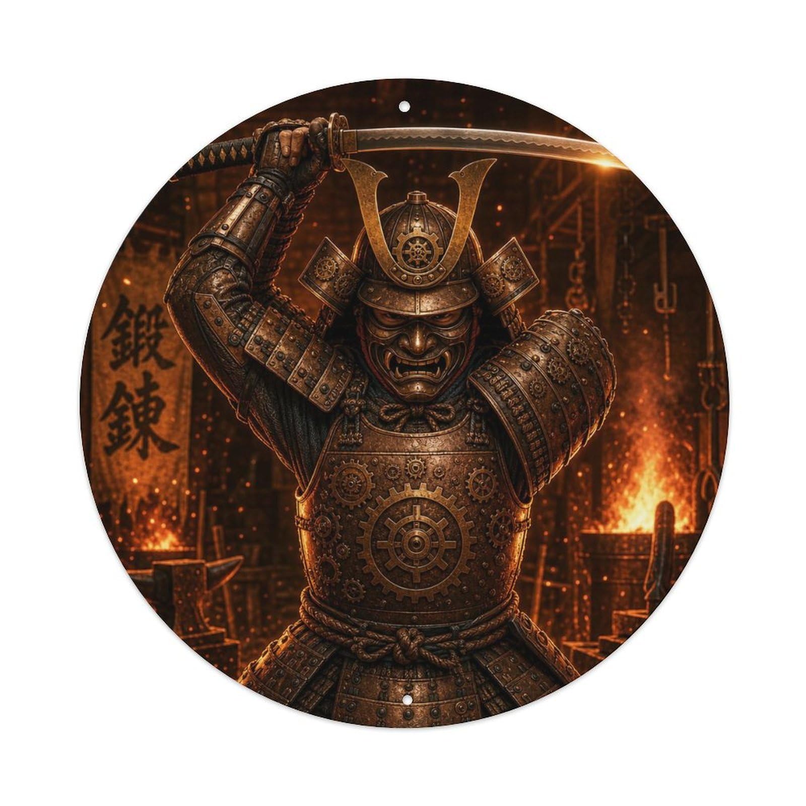 Okngb Style Daimyo Bronze Steel Overhead Strike Stance Blade Mark Metal Tin Sign Plaque Wall Decor For Cafe, Man Cave, Club Bar, Office, Home Garden Round Metal Poster 8X8inch