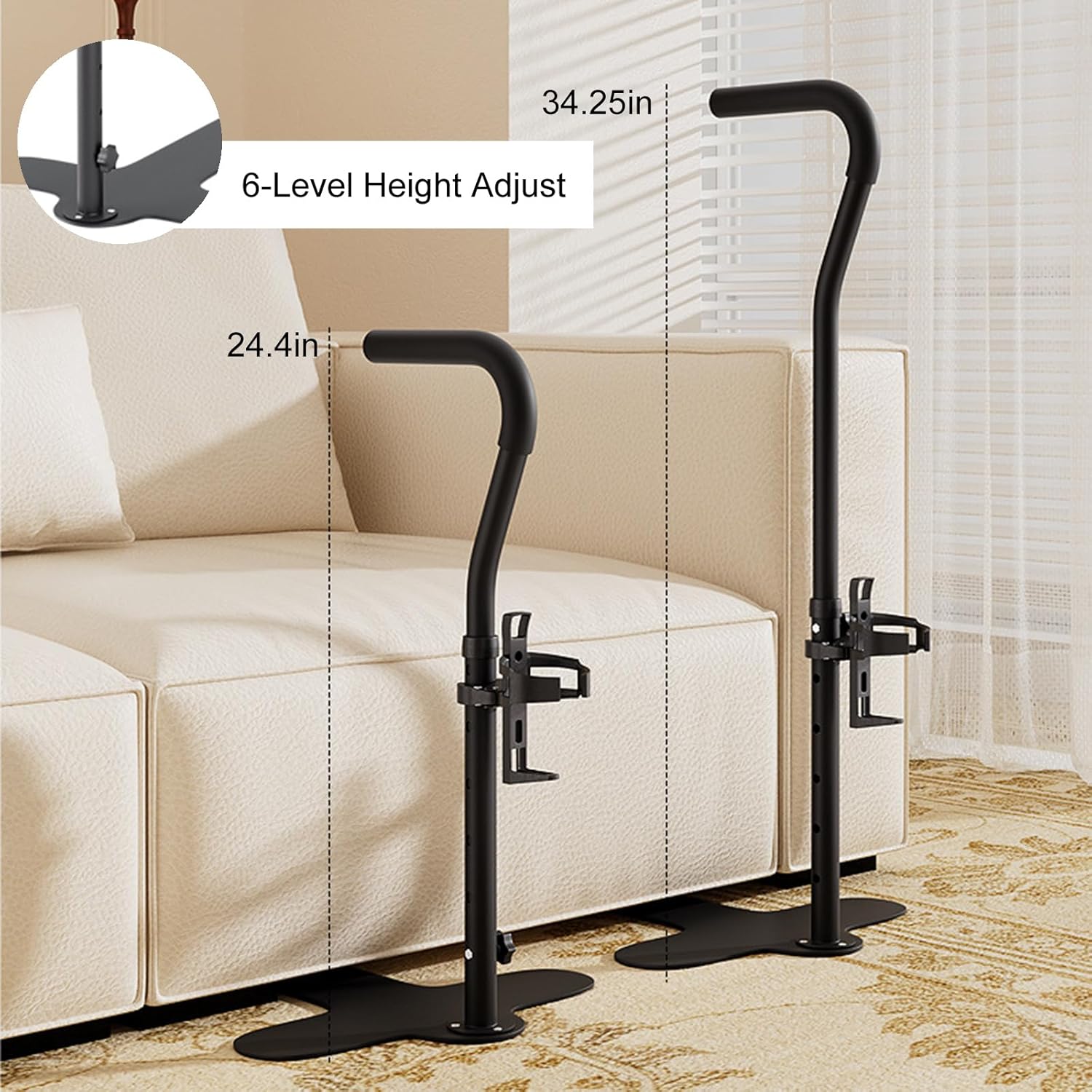 Couch Stand Assist for Elderly, 6-Level Height Adjust Chair Assist with Cup Holder, Mobility Standing Aid Sofa Standup Support for Patients, Seniors and Disabled (Black)