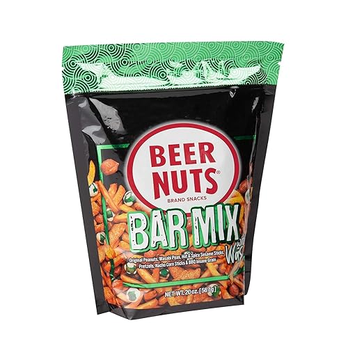 BEER NUTS Bar Mix wWasabi - Pretzels, Cheese Stix, Sesame Stix, Insane Grain & Wasabi Peas - Bolsa resellable de 20 onzas (paquete de 1)
