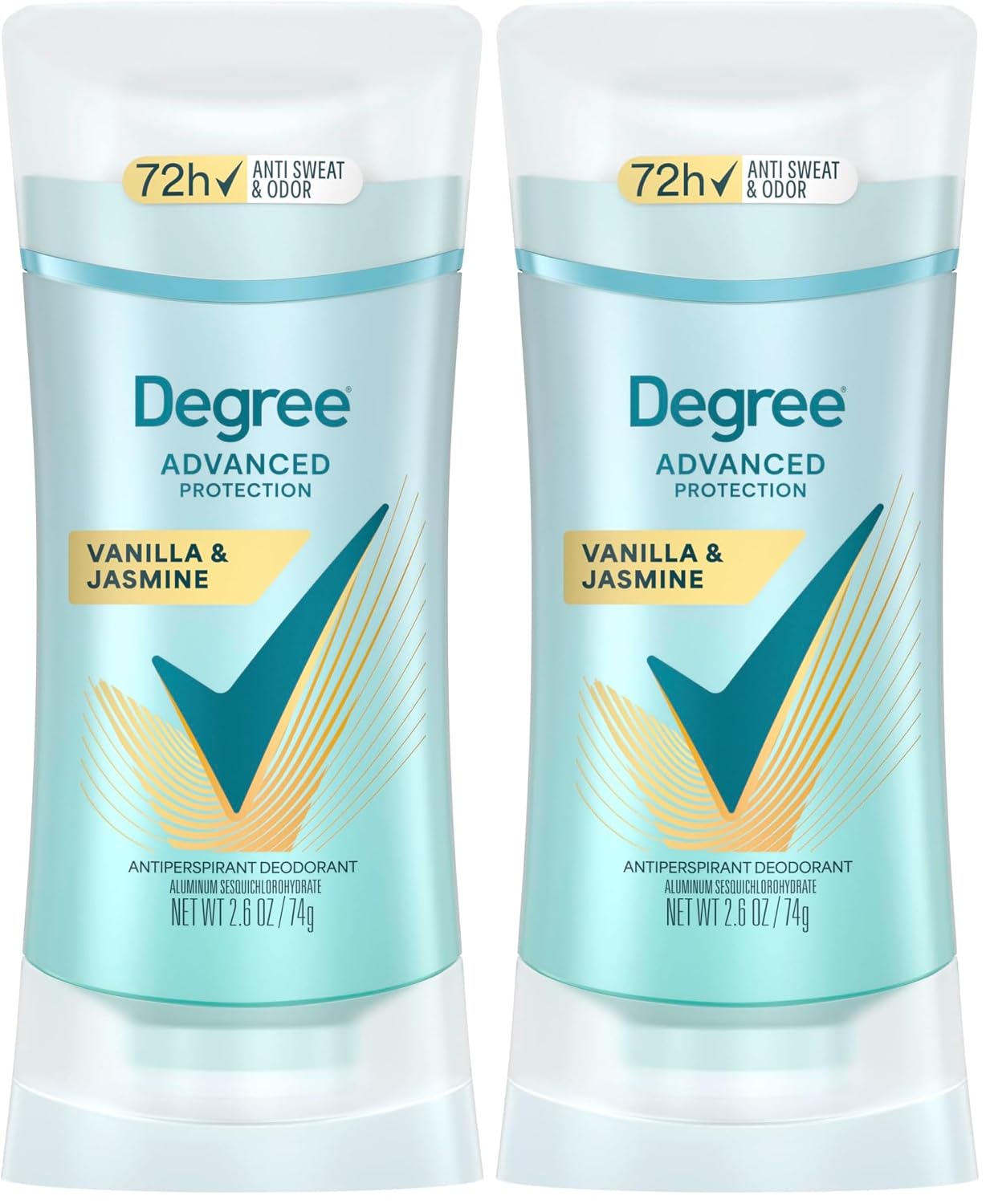 Degree Advanced Protection Antiperspirant Deodorant Vanilla & Jasmine for 72-Hour Sweat & Odor Control for Women, with Body Heat Activated Technology, 2.6 oz (Pack of 2)