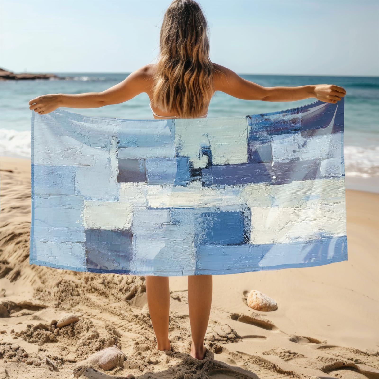 Générique Serviette de Plage XXL Graffiti Bleu Blanc