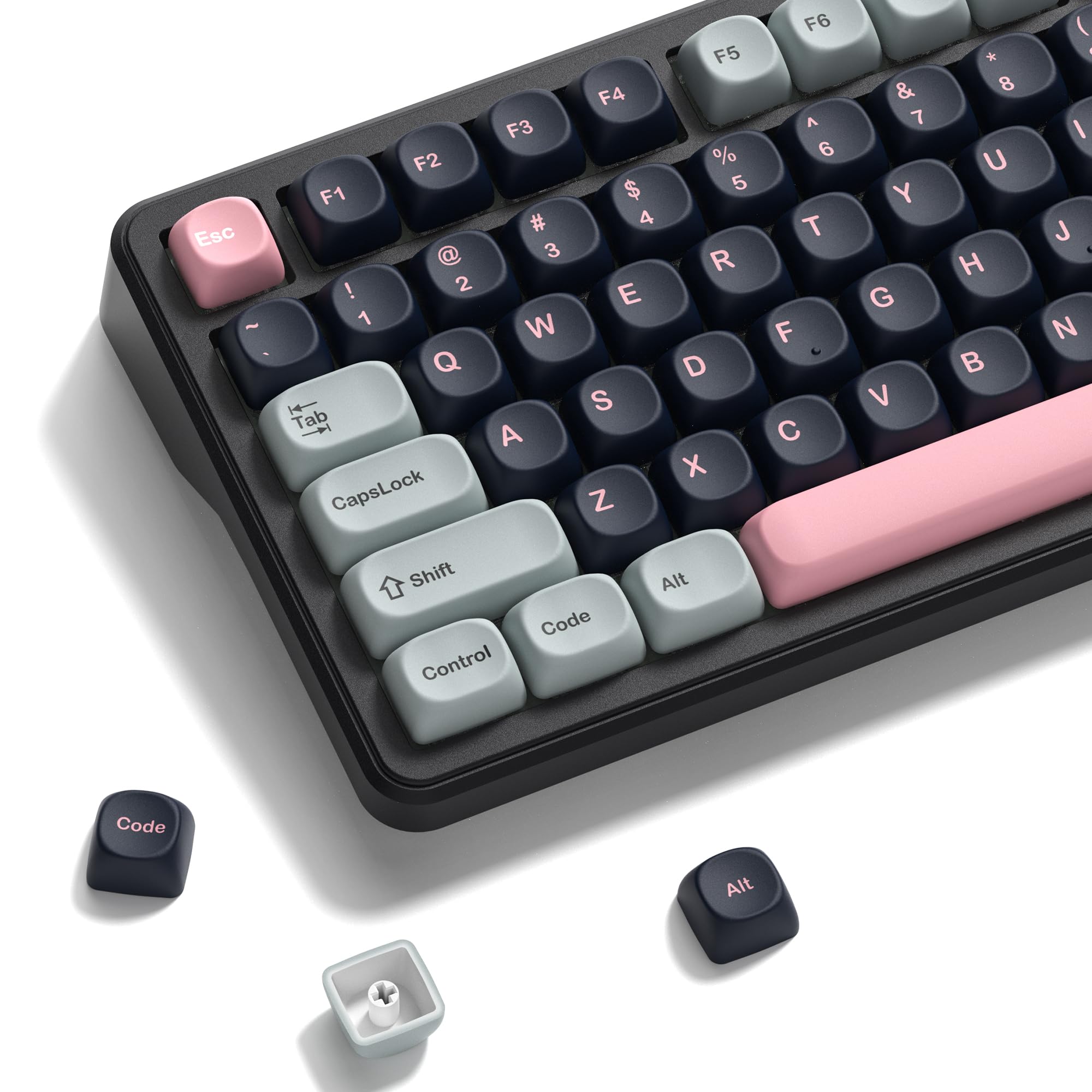 Photo 1 of Keyporia Dye Sublimation PBT Keycap for Mechanical Keyboard, MOA Profile, 126 Keys, Custom Keyboard Keycaps Set, Compatible with MX Cherry Switches and ANSI, 60%/75%/96%/104% Layout, Black & Pink
