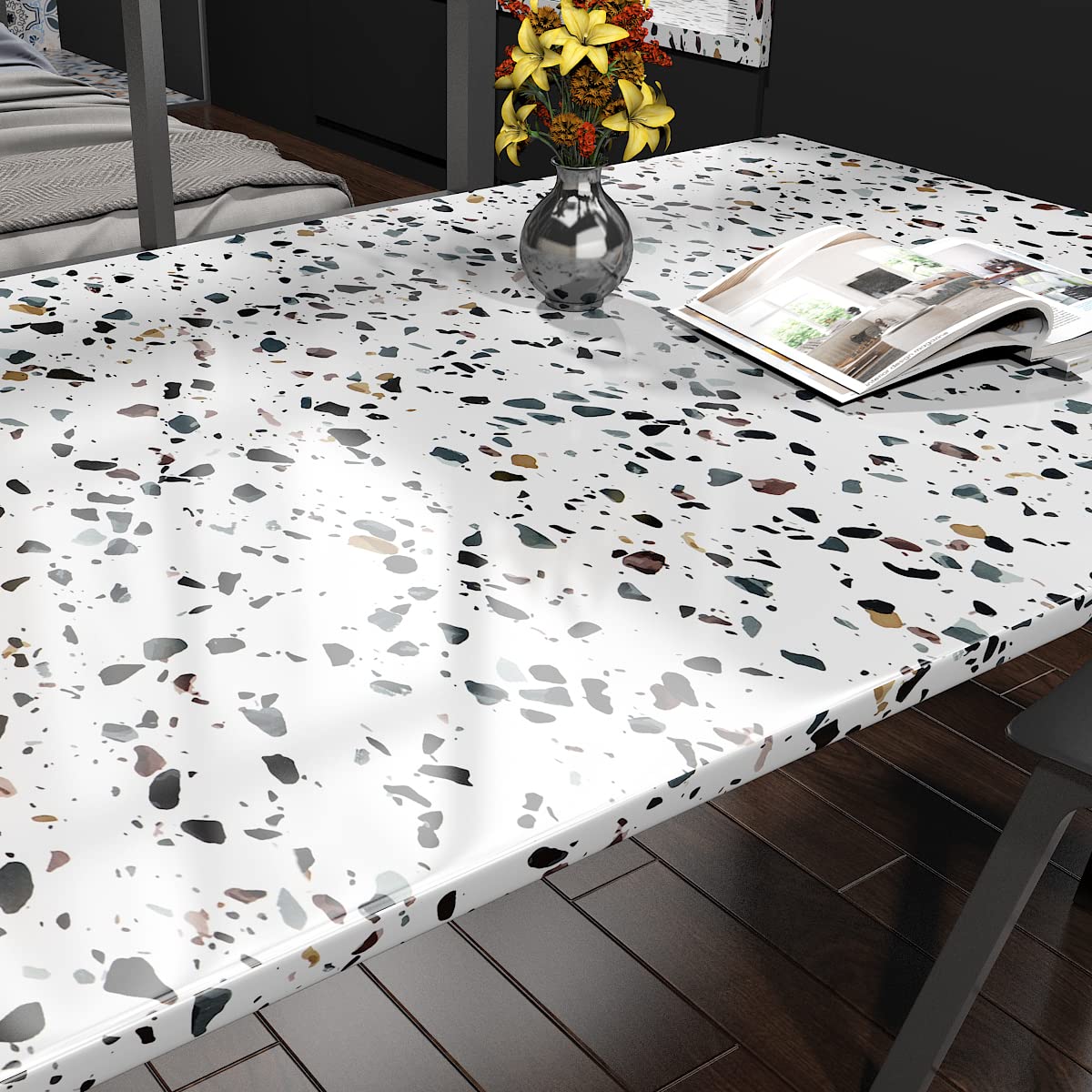 Ababoorty 15.8"x197" Granite Contact Paper White Terrazzo Contact Paper for Countertops Stone Terrazzo Textured Waterproof Vinyl Self Adhesive Wallpaper for Kitchen Backsplash Island Cabinets 1