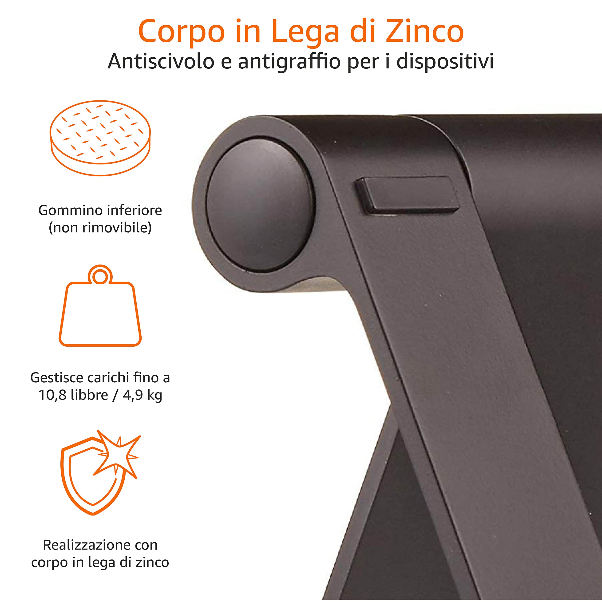 Amazon Basics - Supporto portatile inclinabile per tablet, lettori per e-book e telefoni, Nero