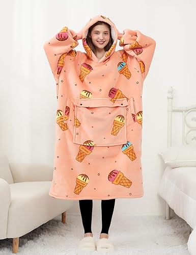 Miniatura 4 de Manta portátil de sherpa con capucha, para adultos, todos los patrones, de gran tamaño, sudadera con bolsillos