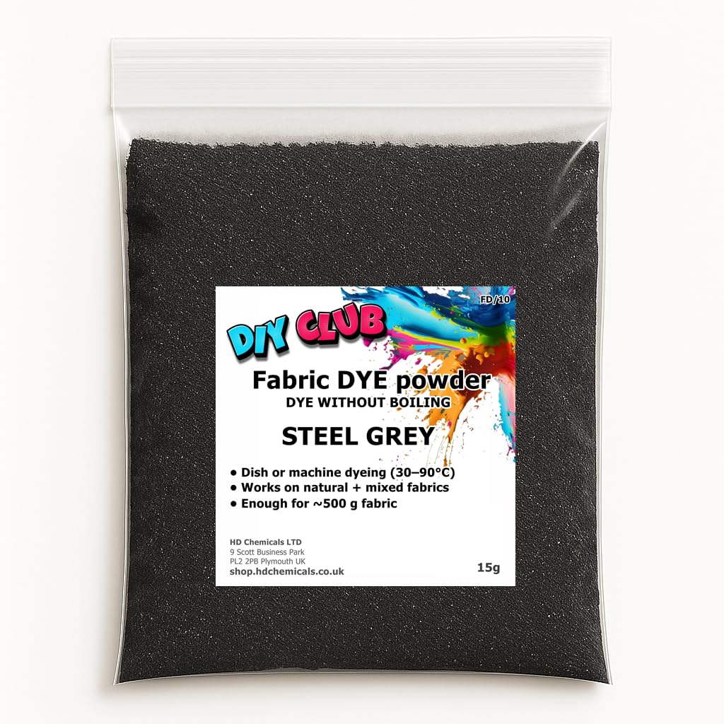 Fabric Dye Powder Multicolor Shades for Cotton, Polyester, Wool & More | Non-Toxic Textile Dye, Clothes, Jeans DIY Crafts, Fabric Restoration (Steel Grey)