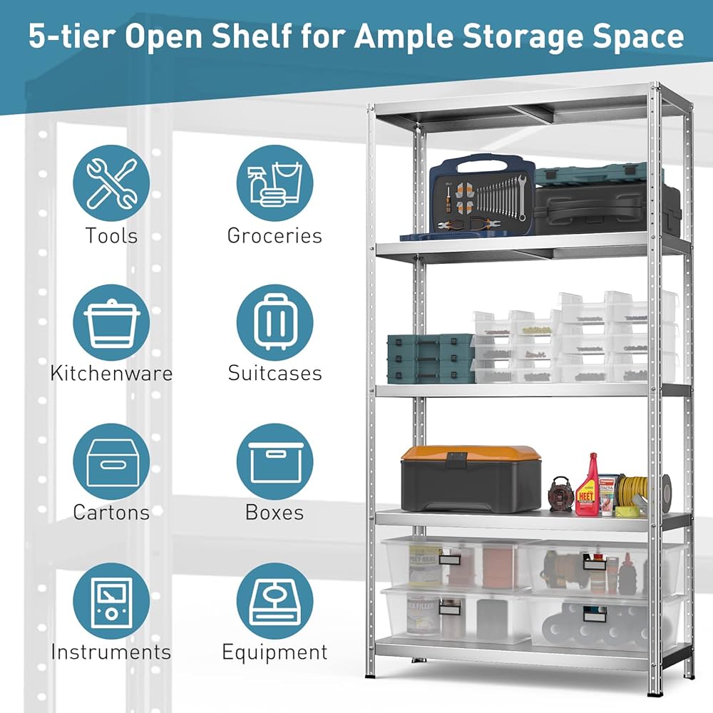 Amazon｜Giantex 5段収納棚 - 高さ39 x 16 x 74インチ 調節可能な