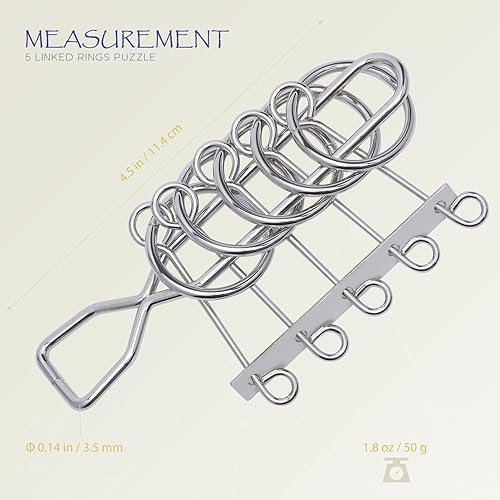 Miniatura 5 de KAILIMENG Rompecabezas de metal de 5 anillos enlazados, rompecabezas de movimiento secuencial duro, juego mental para adultos y niños, juguete
