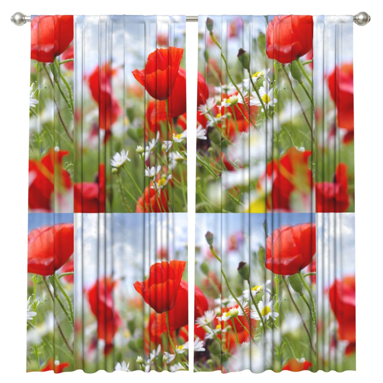 InOmak Meadow And Daisy Flowers, 2 Panels Window Curtains 52 x 84 Inch Blackout Curtains for Living Room Bedroom