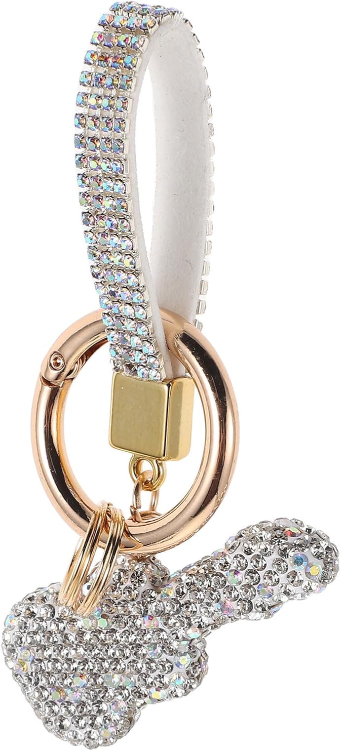 Rhinestone Guitar Keychain, Silver Metal Plastic Charm