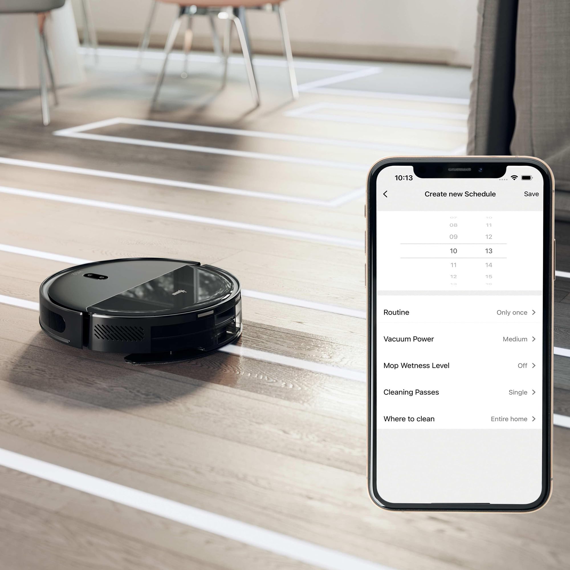 Hoover HG2 Robot Aspirapolvere e Lavapavimenti Hydro, Ultra-Sottile – Potente Aspirazione da 5000Pa, Pulizia sotto i Mobili, Navigazione Laser, Fino a 160 Minuti di Autonomia, [HG2Z30H]