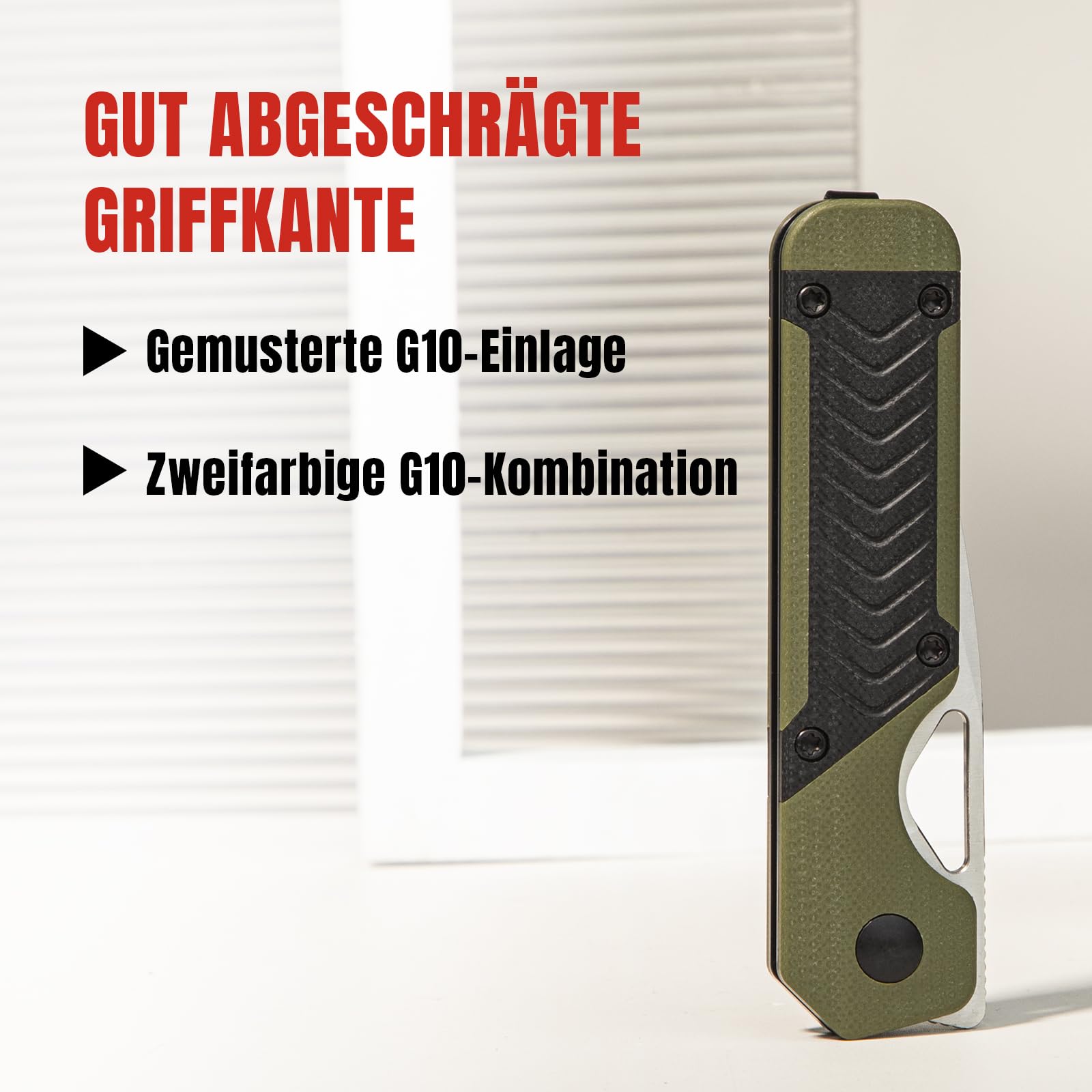 Kizer Mini Militaw V3634SA6 Navaja EDC, Nitro-V 7.16 cm, G10 Negro/Verde - Camping Caza Regalo Hombre Mujer