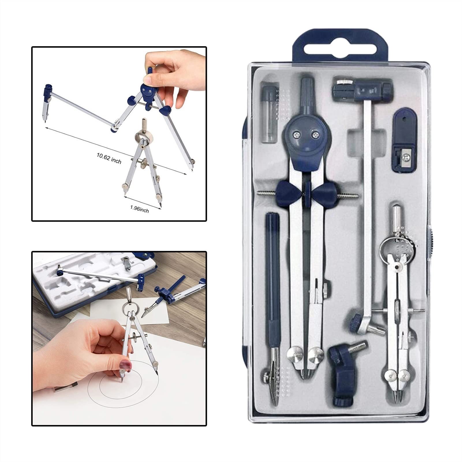 Zirkel-Set aus Edelstahl, Geometrie-Zirkel, multifunktionaler Zeichenzirkel, Mathematik, Geometrie, Lernen, Büro-Tools, Schreibwaren, Zirkel-Sets
