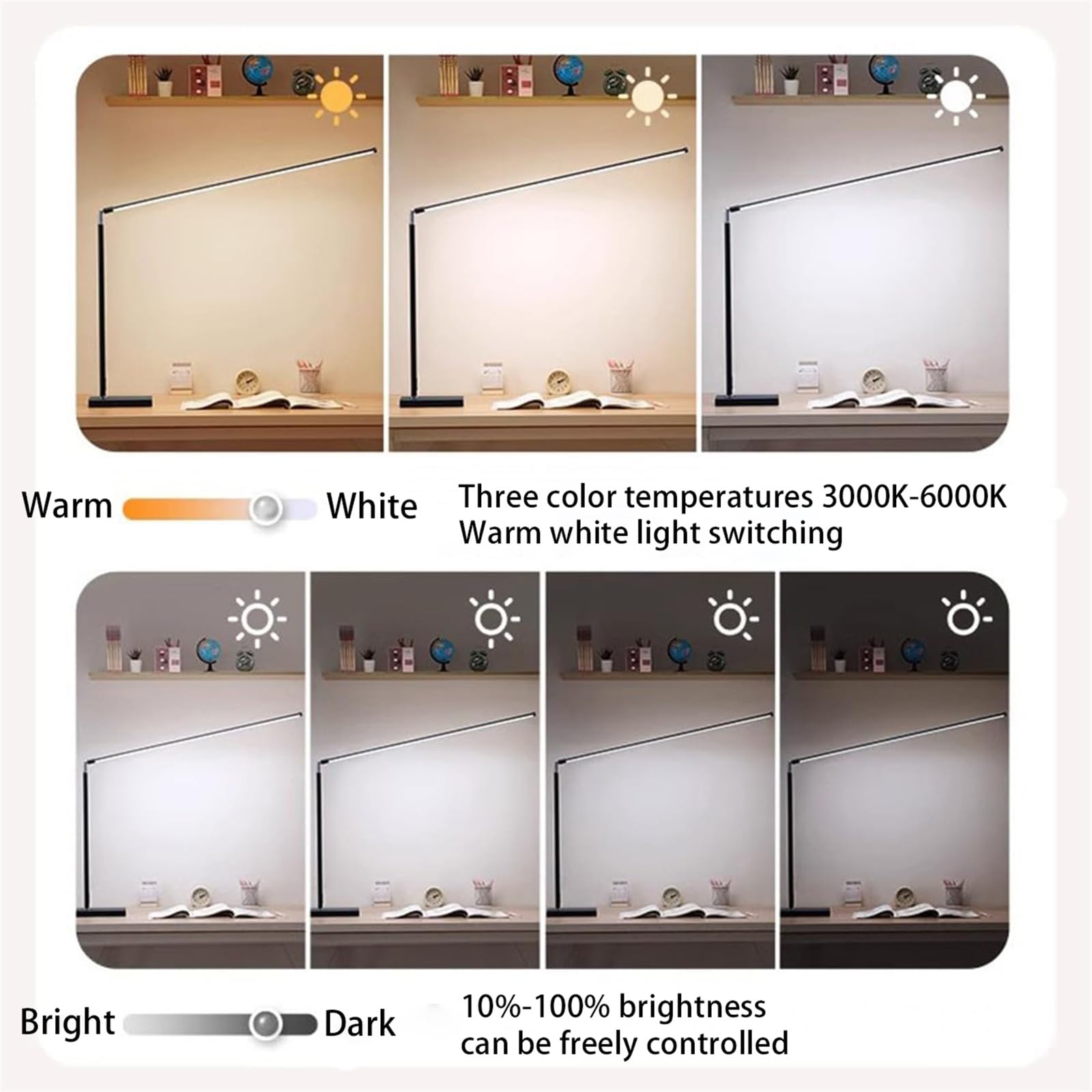 LED Schreibtischlampe Dimmbar mit Fernbedienung Tischlampe Einziehbar Metall mit Stecker & Kabel Schalter Leselampe Moderne 350° Drehbar Langarm Stufenlos Dimmbar Tischbeleuchtung für Büro (Schwarz)