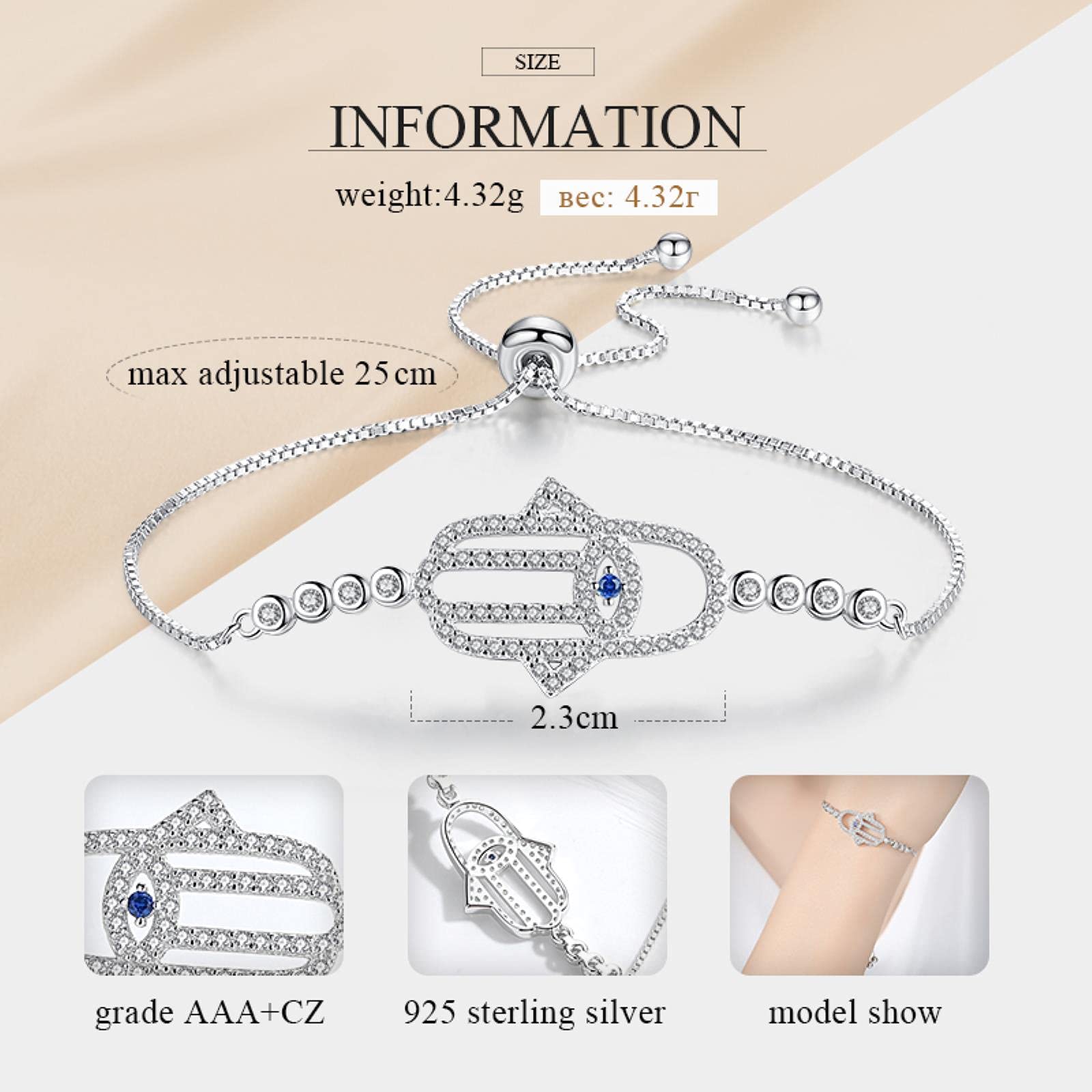 Pulsera De Plata De Ley 925 con Mal De Ojo, Pulseras con Dijes De Mano De Fátima De Hamsa para Mujeres, Regalos para Hombres, Joyería Turca