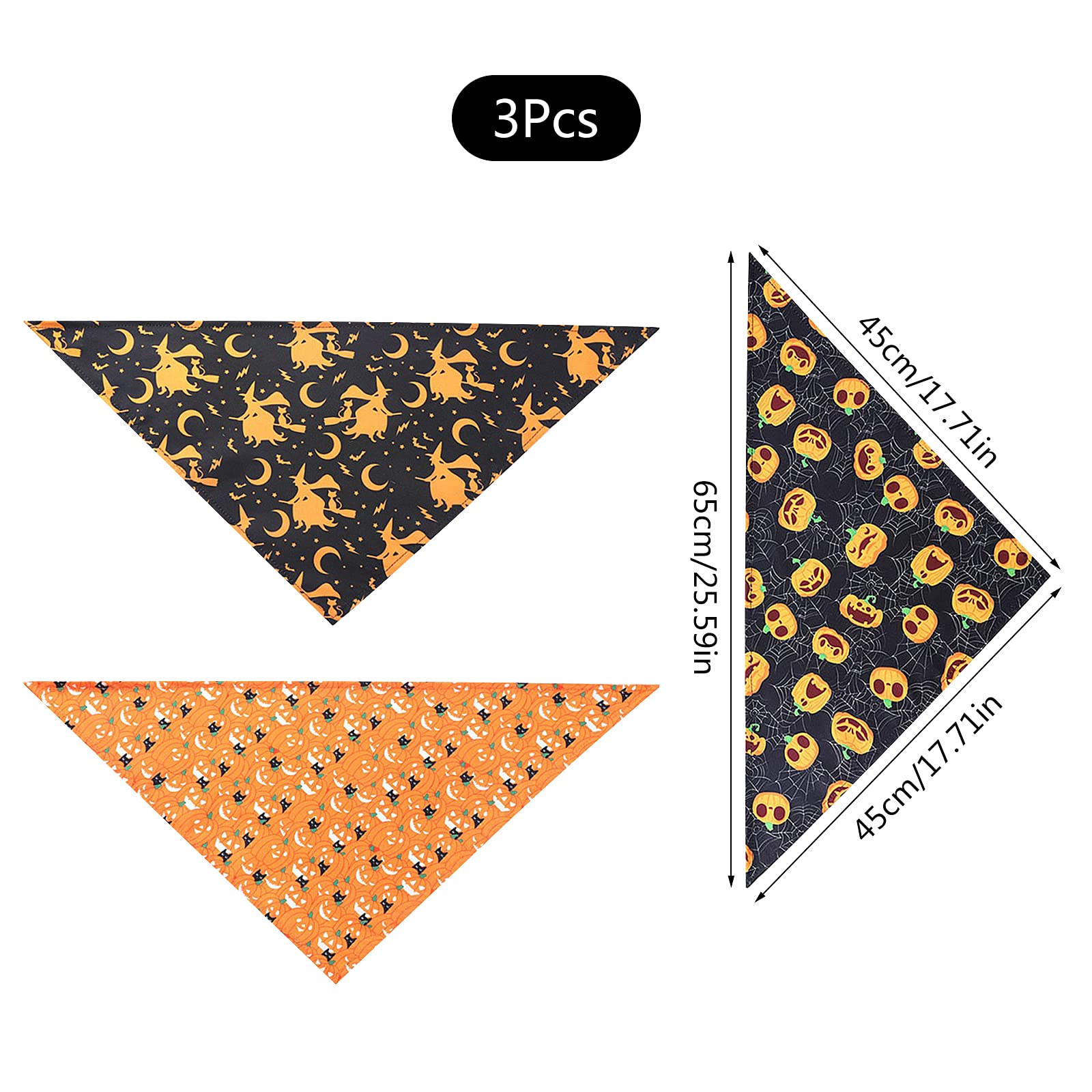 Whaline 2x Halloween Hund Halstuch – Waschbar, Kürbis & Geist Design, 46x46 Cm