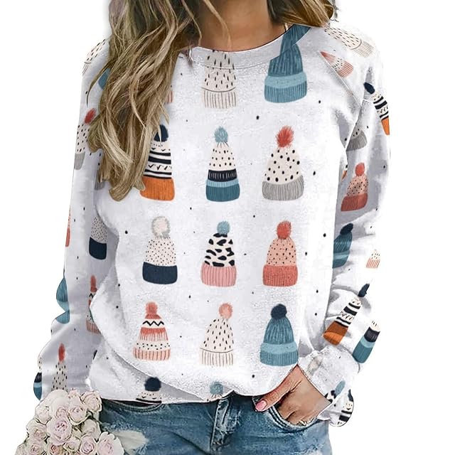 Winter Pinecone Women Sweaters Fall Crewneck Sweatshirt Long Sleeve Sweater Pullover Tops